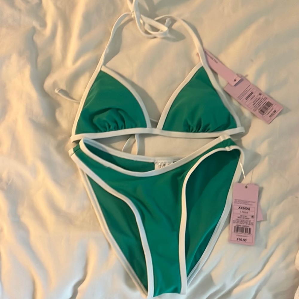 Green and White Kids One Piece Swimsuit